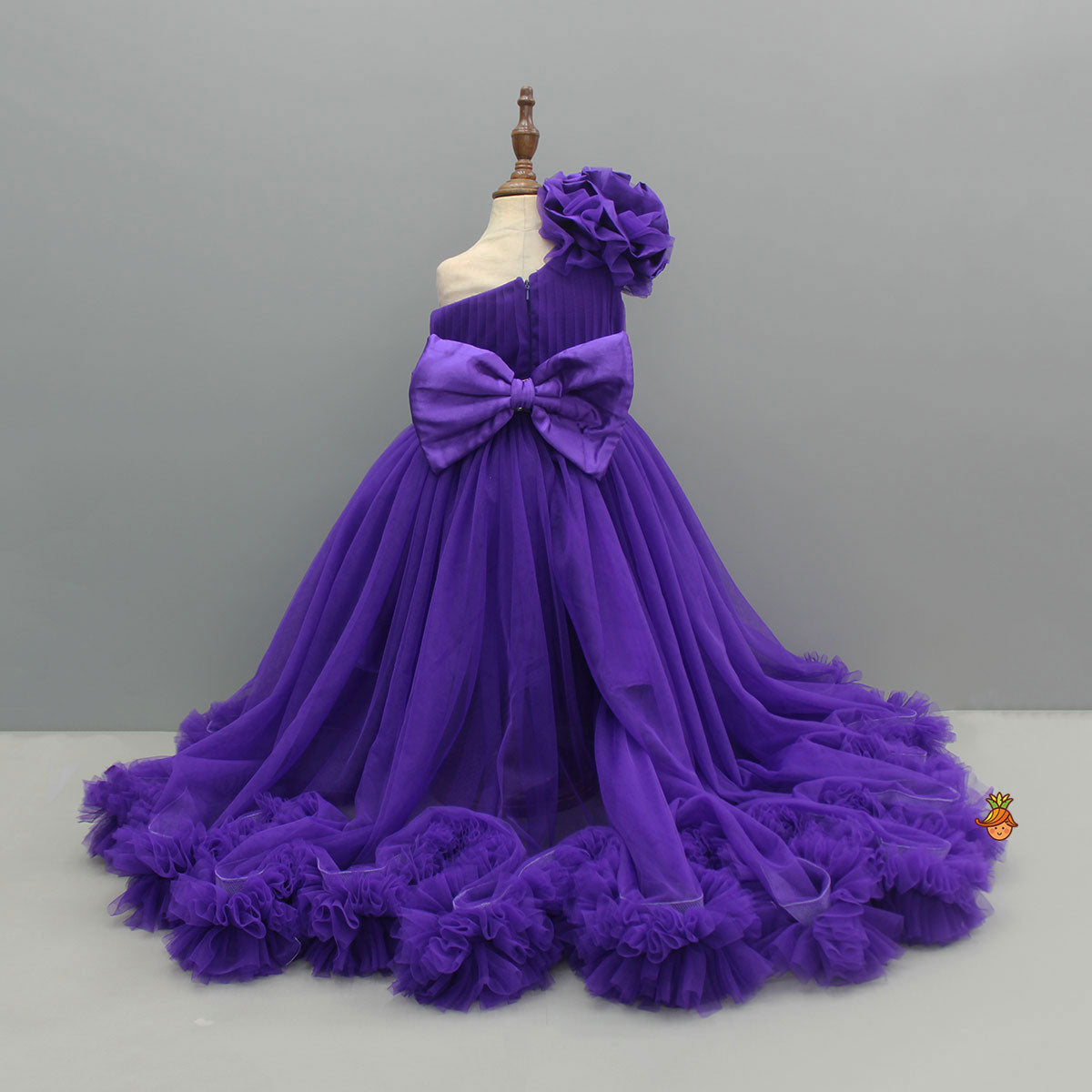 Purple One Shoulder High Low Dress With Matching Head Band And Detachable Bow