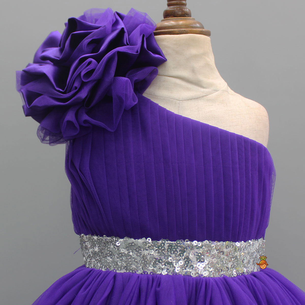 Purple One Shoulder High Low Dress With Matching Head Band And Detachable Bow