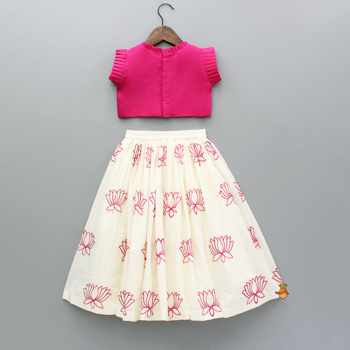 Lotus Embroidered Pink Top With Lehenga
