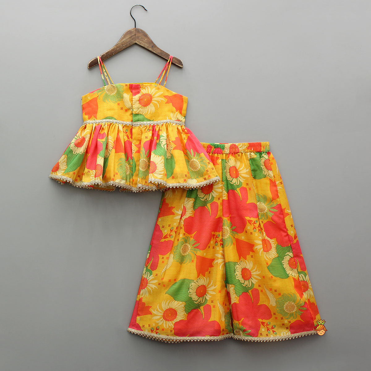 Multicolour Floral Printed Strappy Top And Palazzo With Dupatta