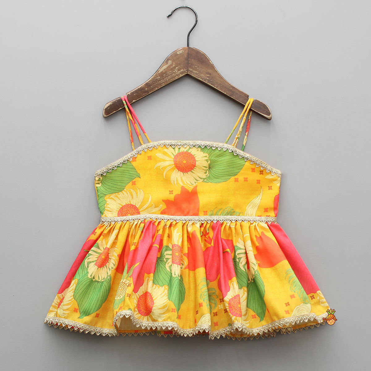 Multicolour Floral Printed Strappy Top And Palazzo With Dupatta