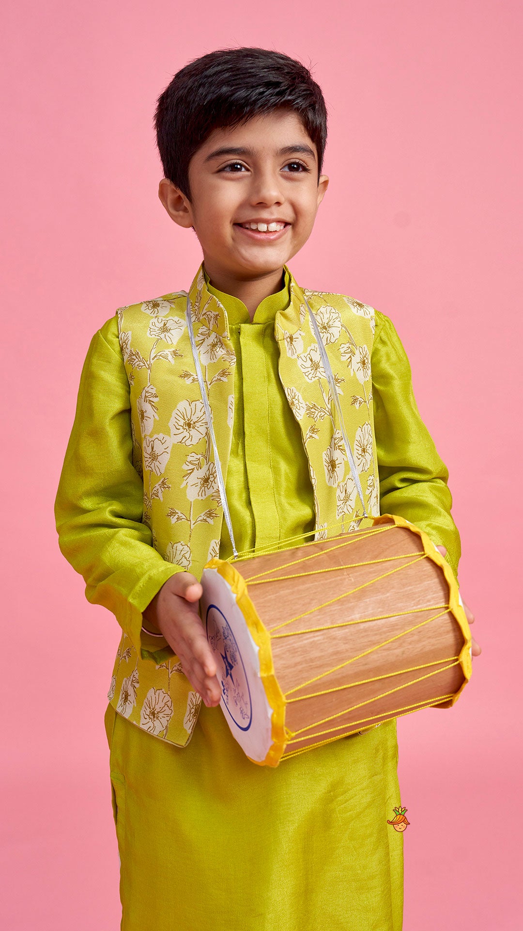 Green Kurta And Floral Printed Jacket With Churidar