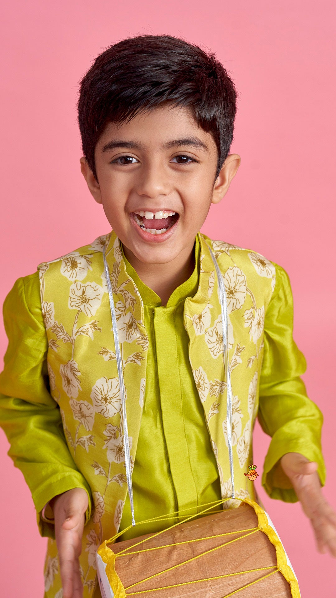 Green Kurta And Floral Printed Jacket With Churidar