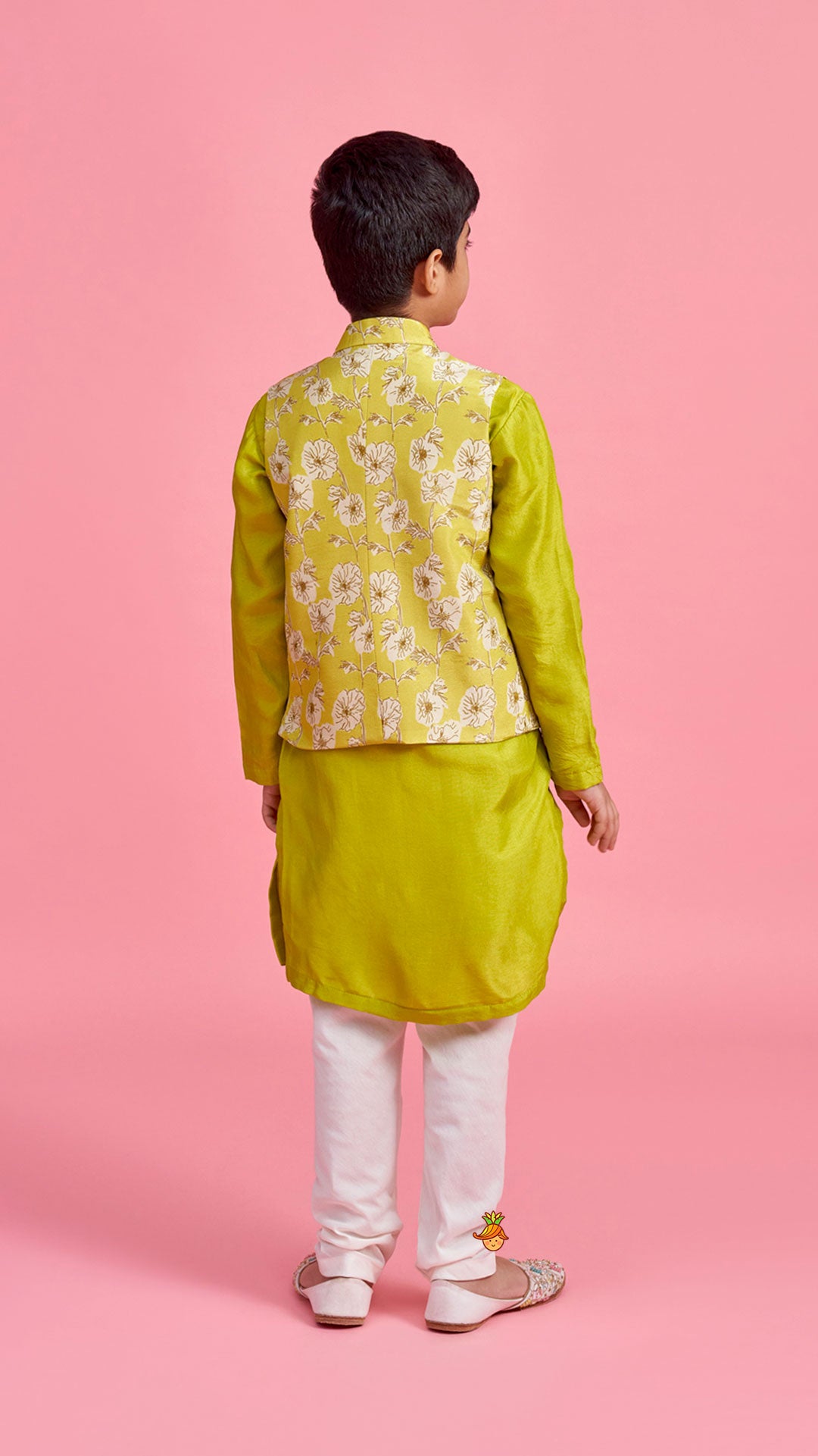 Green Kurta And Floral Printed Jacket With Churidar