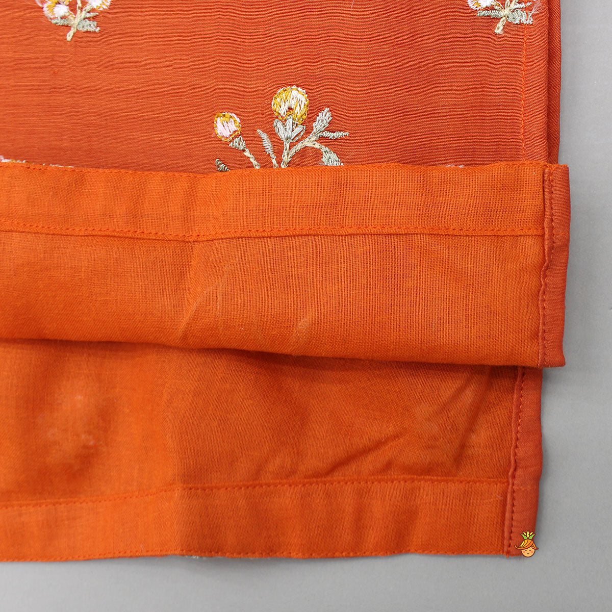 Floral Embroidered Orange Kurta And Dhoti