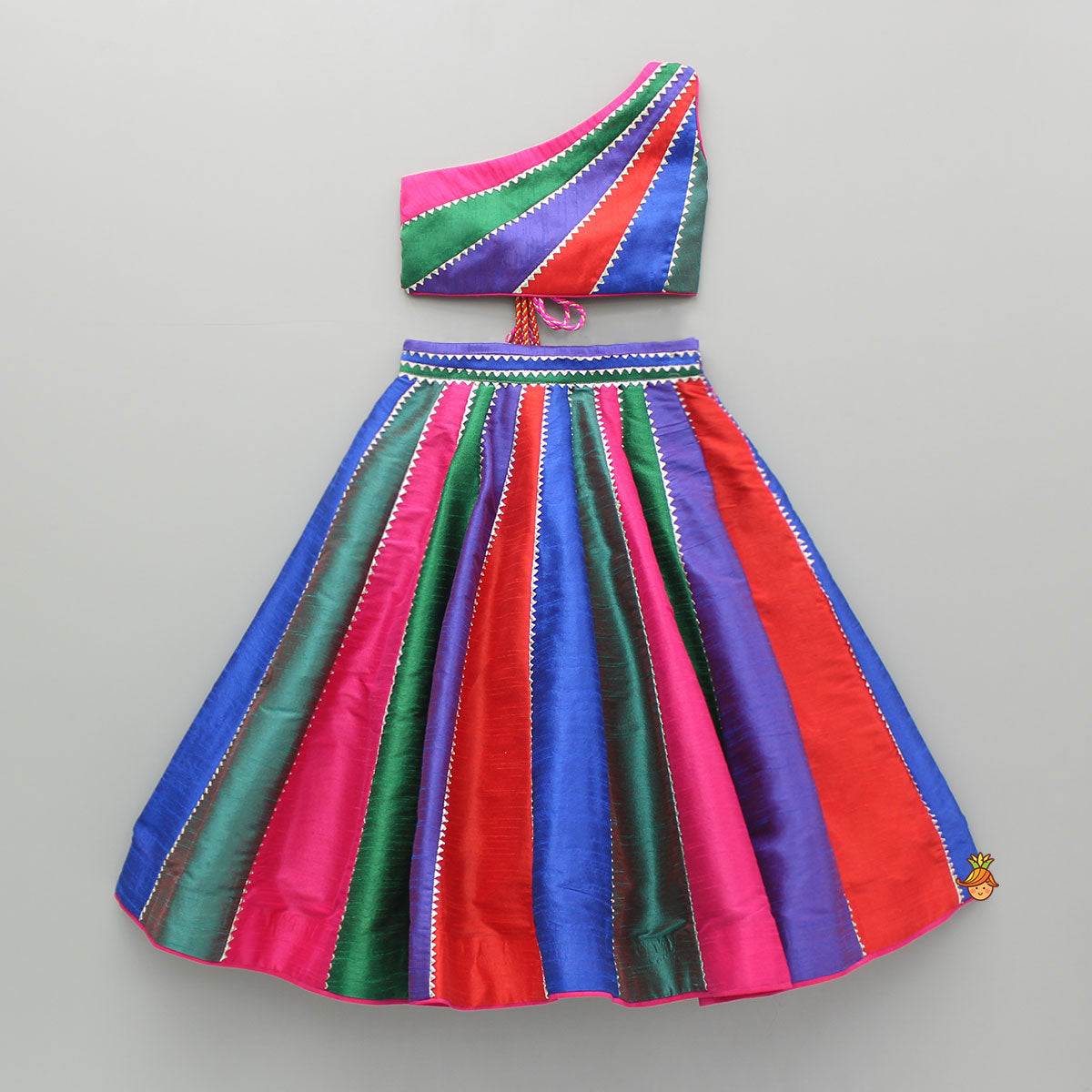 Multicoloured Colour Blocked Top With Lehenga And Dupatta