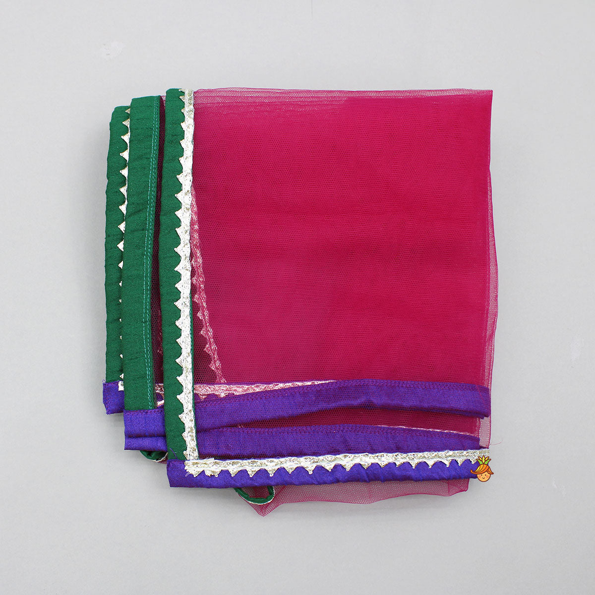 Multicoloured Colour Blocked Top With Lehenga And Dupatta