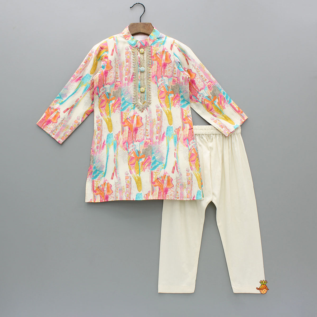 Multicoloured Printed Kurta And Pyjama