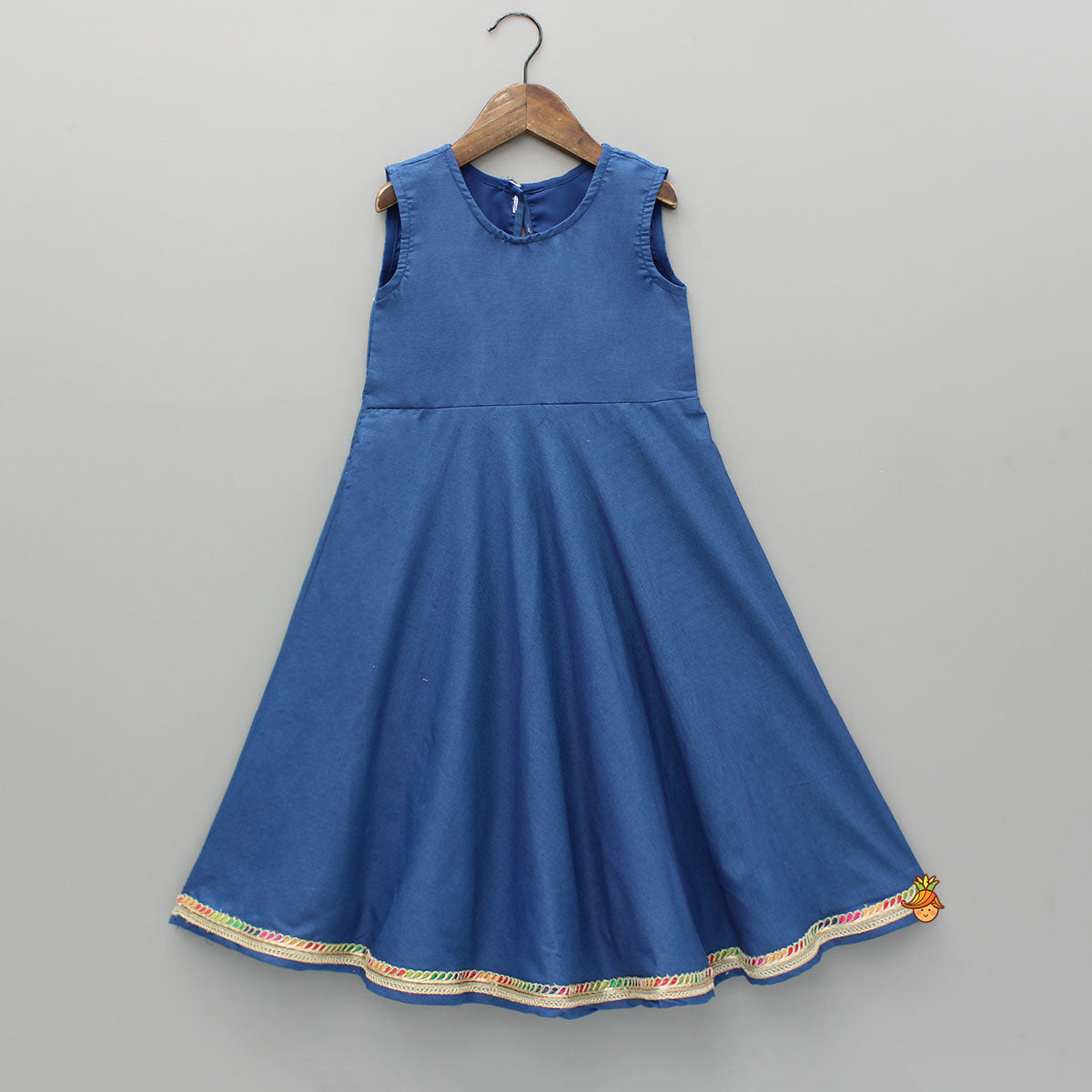 Blue Flared Kurti With Multicoloured Embroidered Jacket