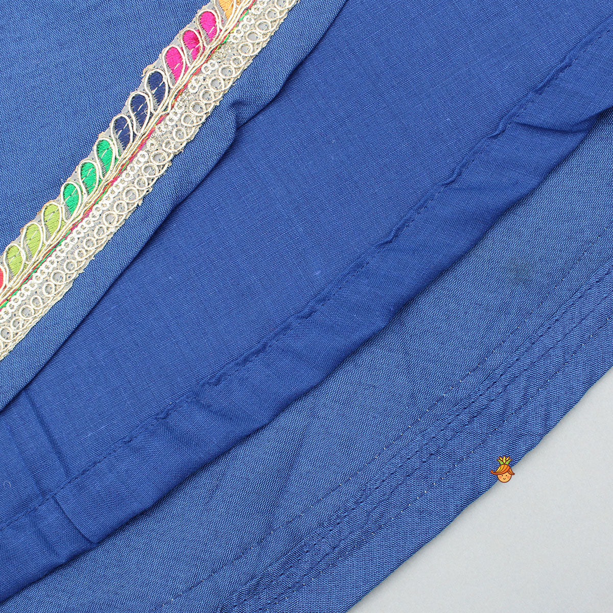 Blue Flared Kurti With Multicoloured Embroidered Jacket