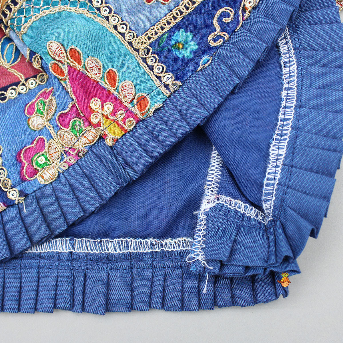 Blue Flared Kurti With Multicoloured Embroidered Jacket