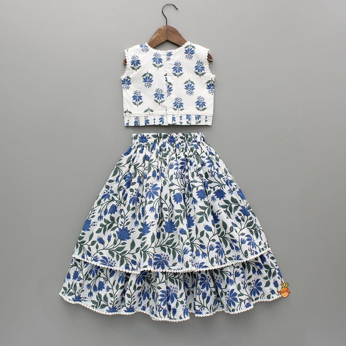 Floral Printed Top And Layered Lehenga