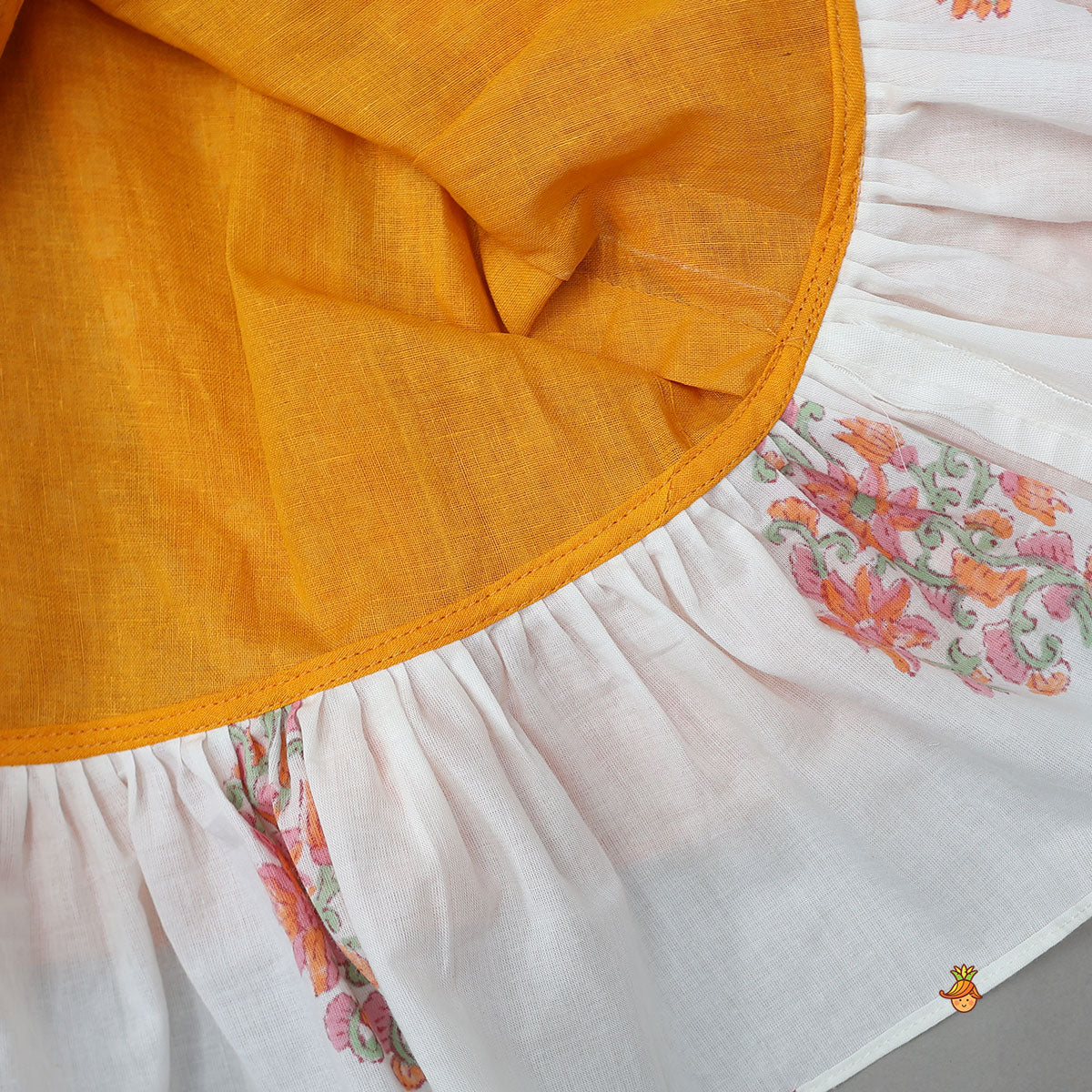 Bandhani Floral Printed Layered Kurti With Tiered Style Sharara And Dupatta