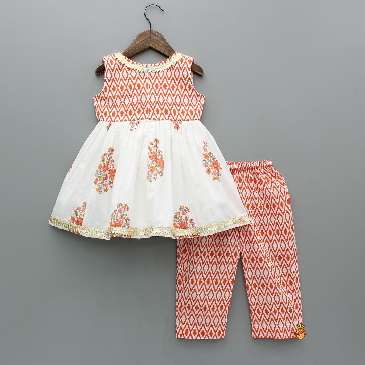 Printed Gota Lace Work Kurti With Pant And Matching Dupatta