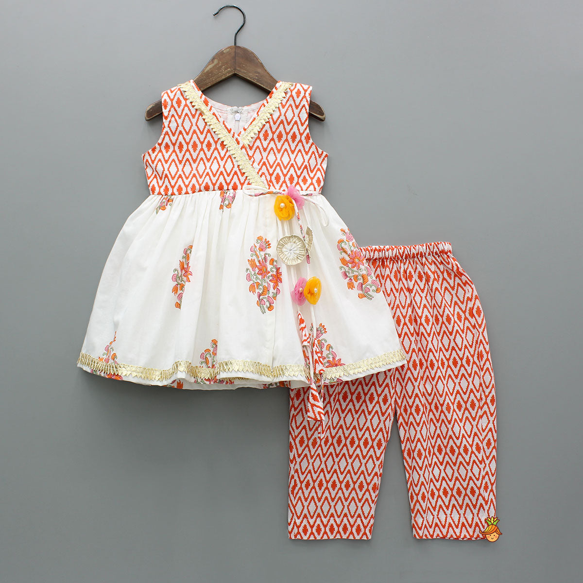Printed Gota Lace Work Kurti With Pant And Matching Dupatta