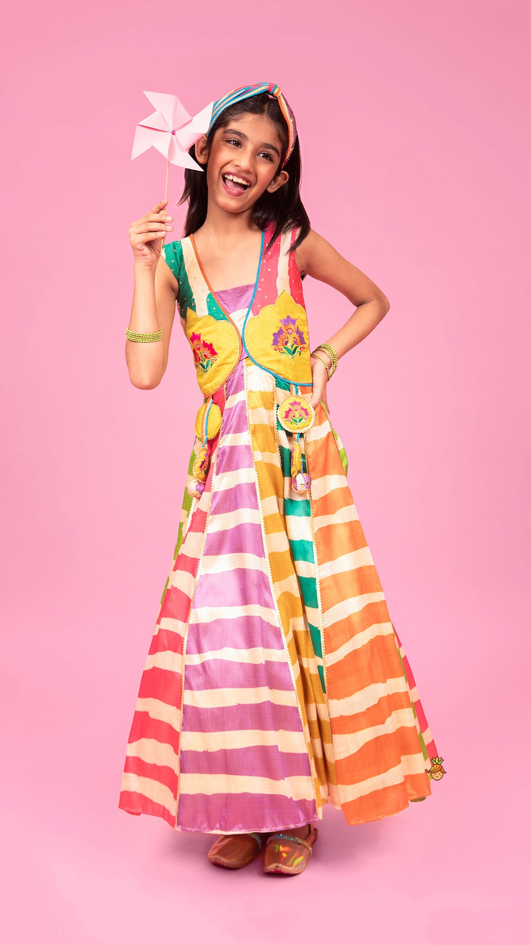 Multicolour Flared Kurti And Matching Hairband