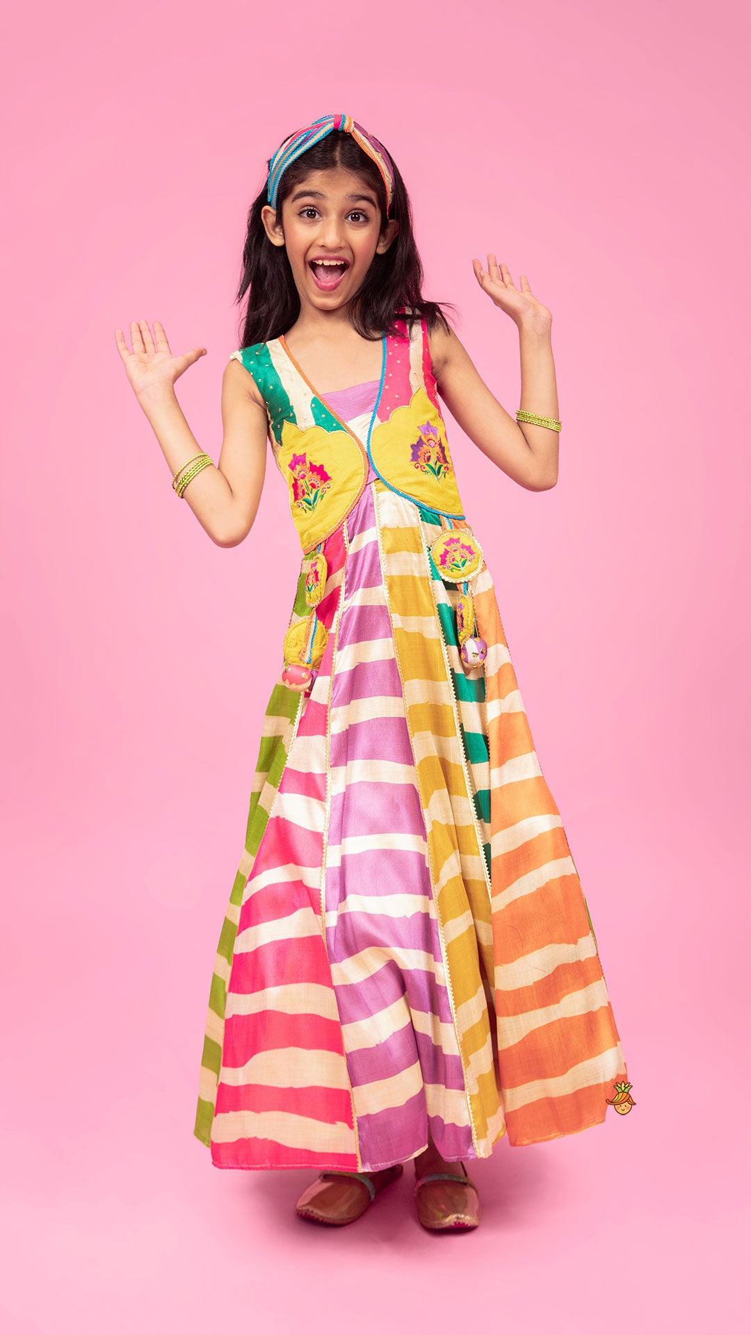 Multicolour Flared Kurti And Matching Hairband
