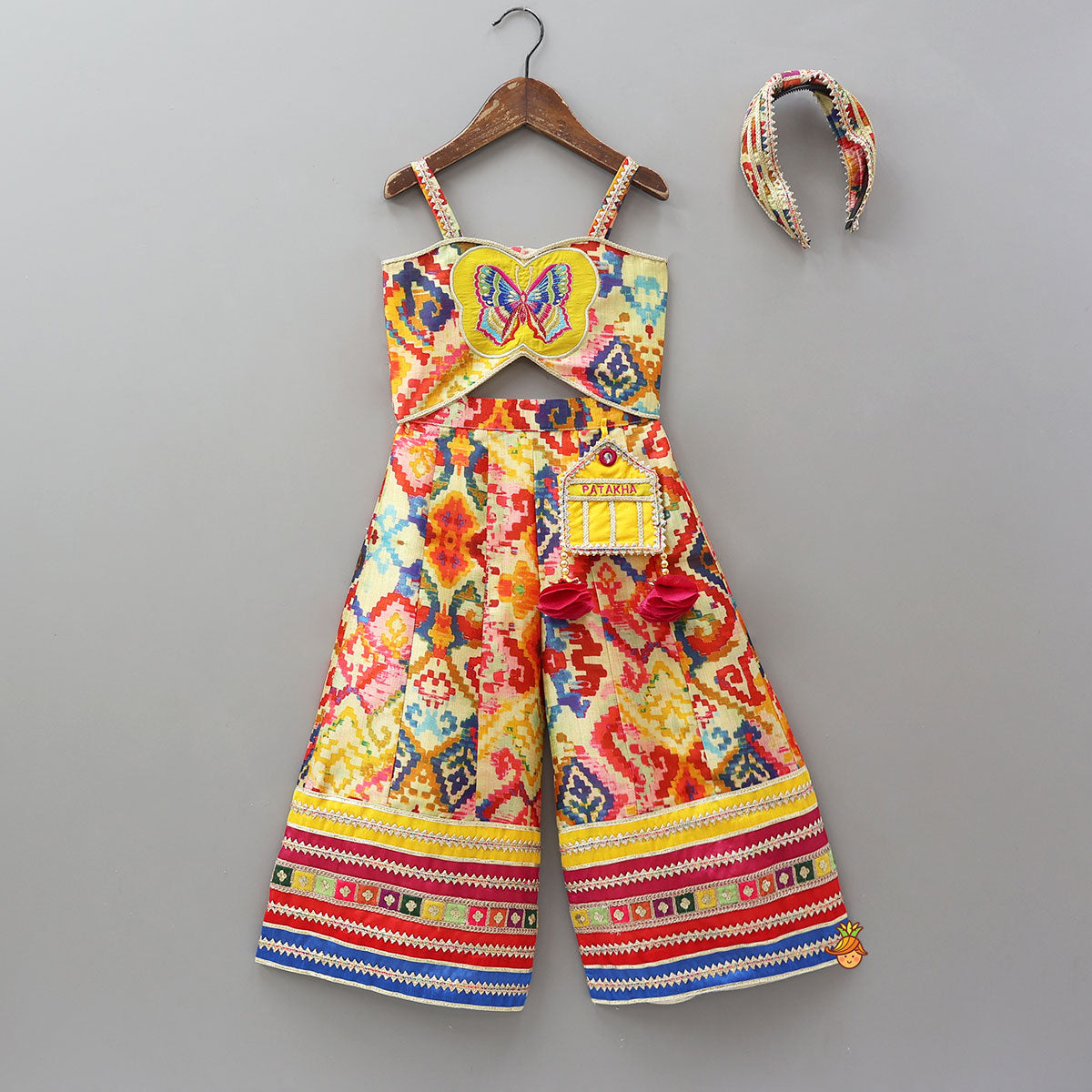 Printed And Embroidered Strappy Jumpsuit With Hairband