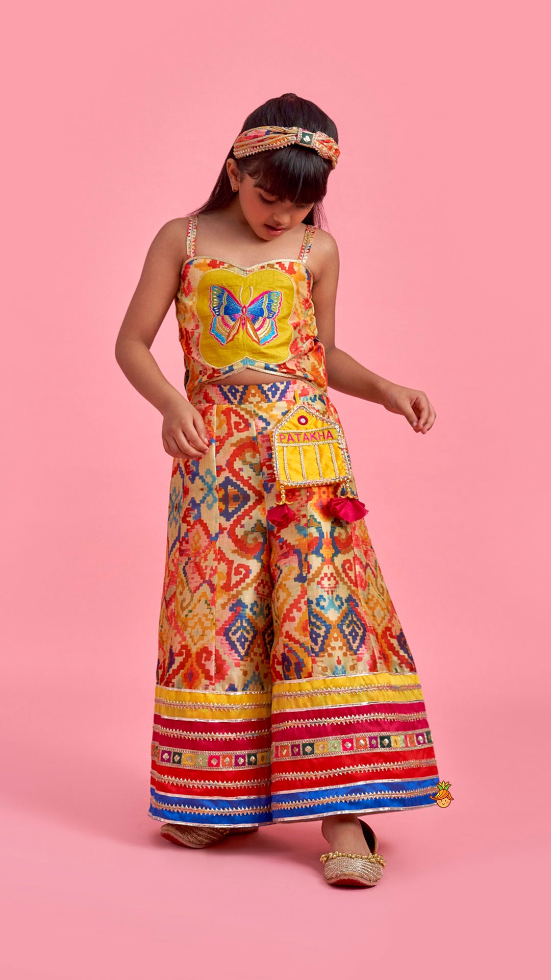 Printed And Embroidered Strappy Jumpsuit With Hairband