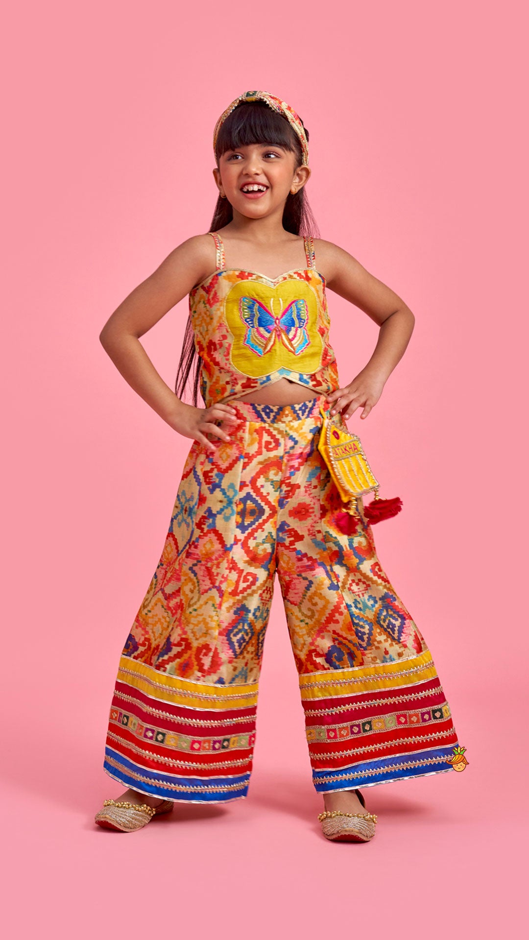 Printed And Embroidered Strappy Jumpsuit With Hairband