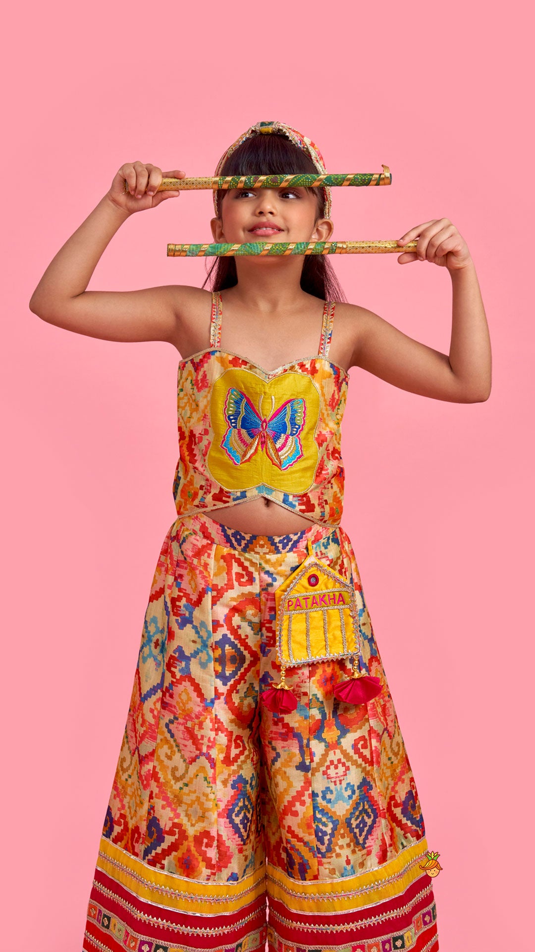 Printed And Embroidered Strappy Jumpsuit With Hairband