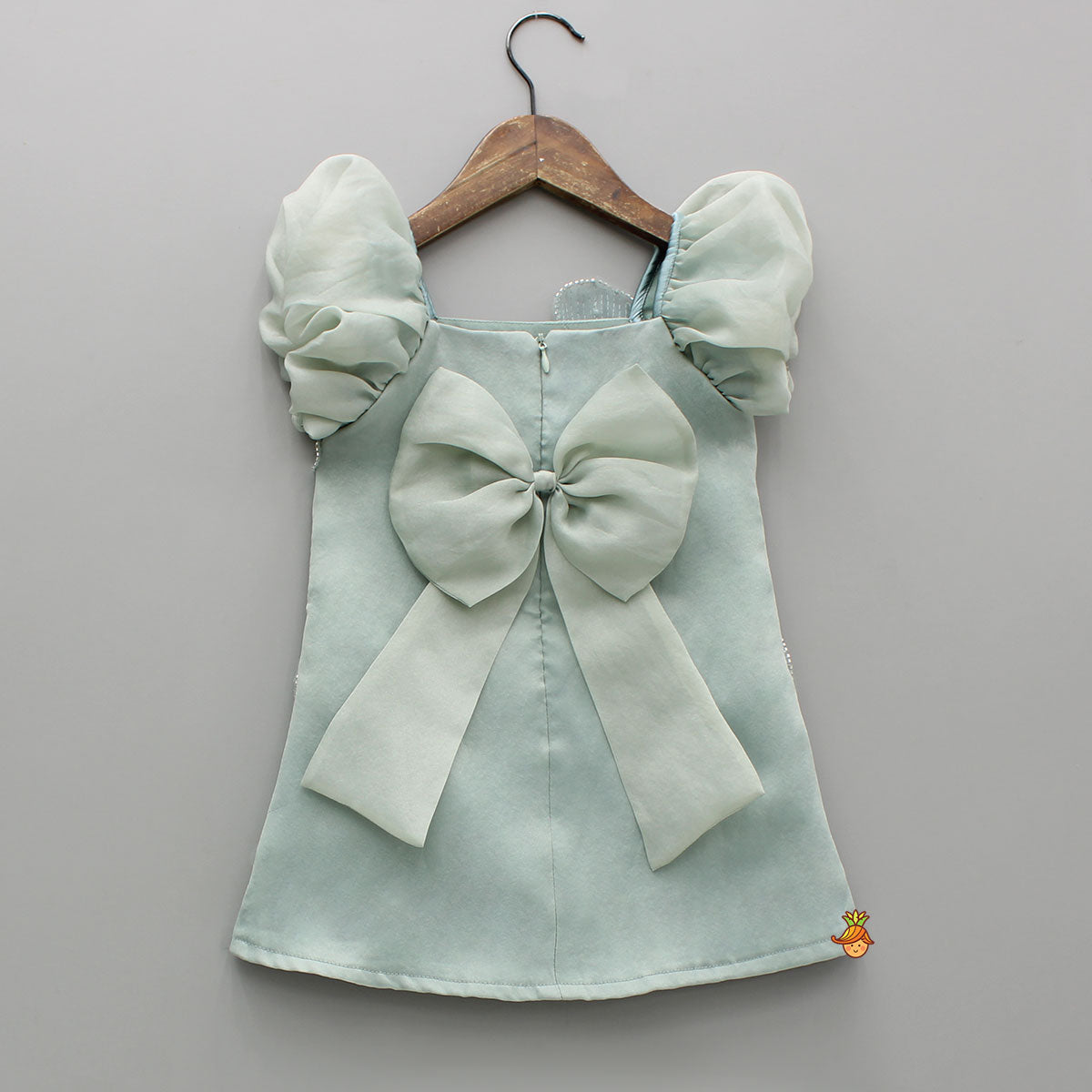 Artificial Flowers Embellished Teal Shimmer Dress