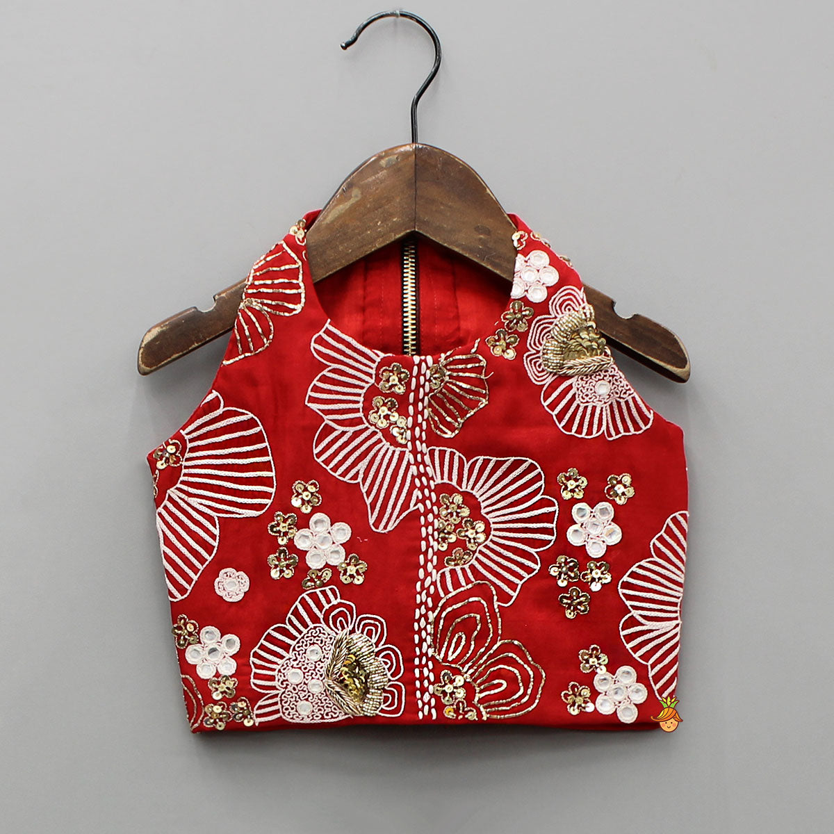 Red Embroidred Halter Neck Top With Flared Palazzo