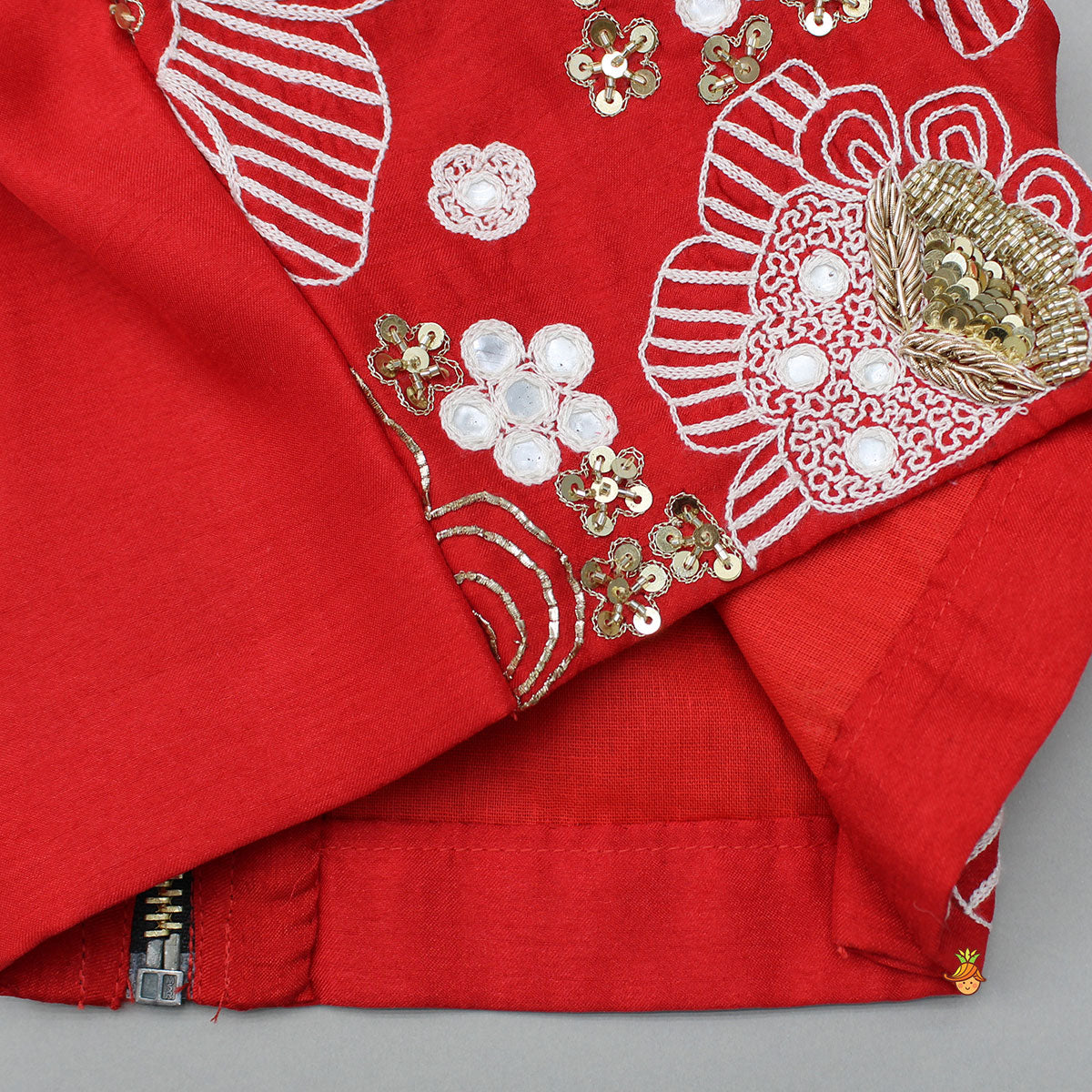 Red Embroidred Halter Neck Top With Flared Palazzo