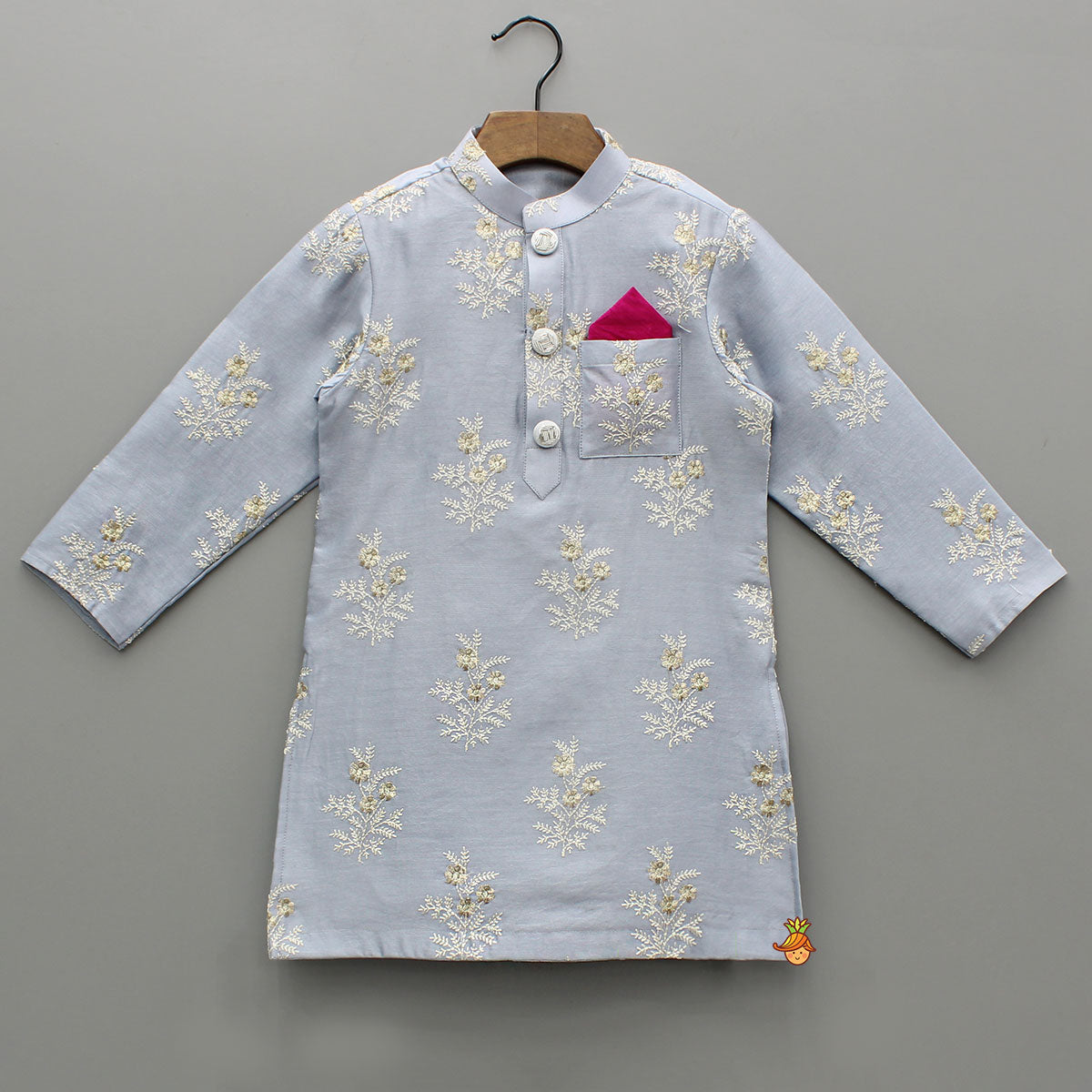 Zari Thread Embroidered Grey Kurta With Dhoti