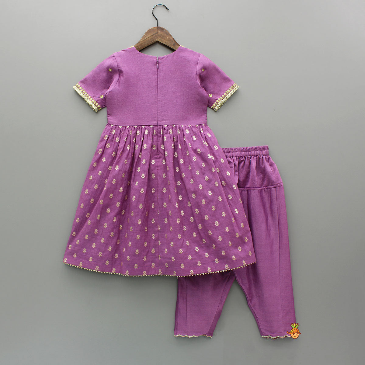 Chanderi Embroidered Purple Kurti And Salwar With Gota Lace Work Dupatta