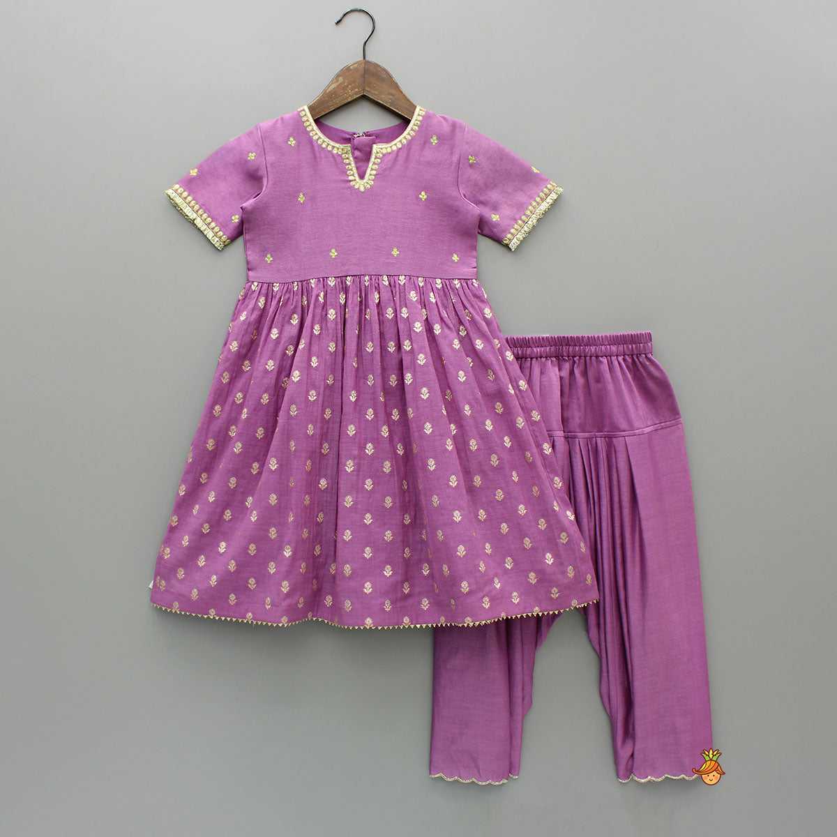 Chanderi Embroidered Purple Kurti And Salwar With Gota Lace Work Dupatta