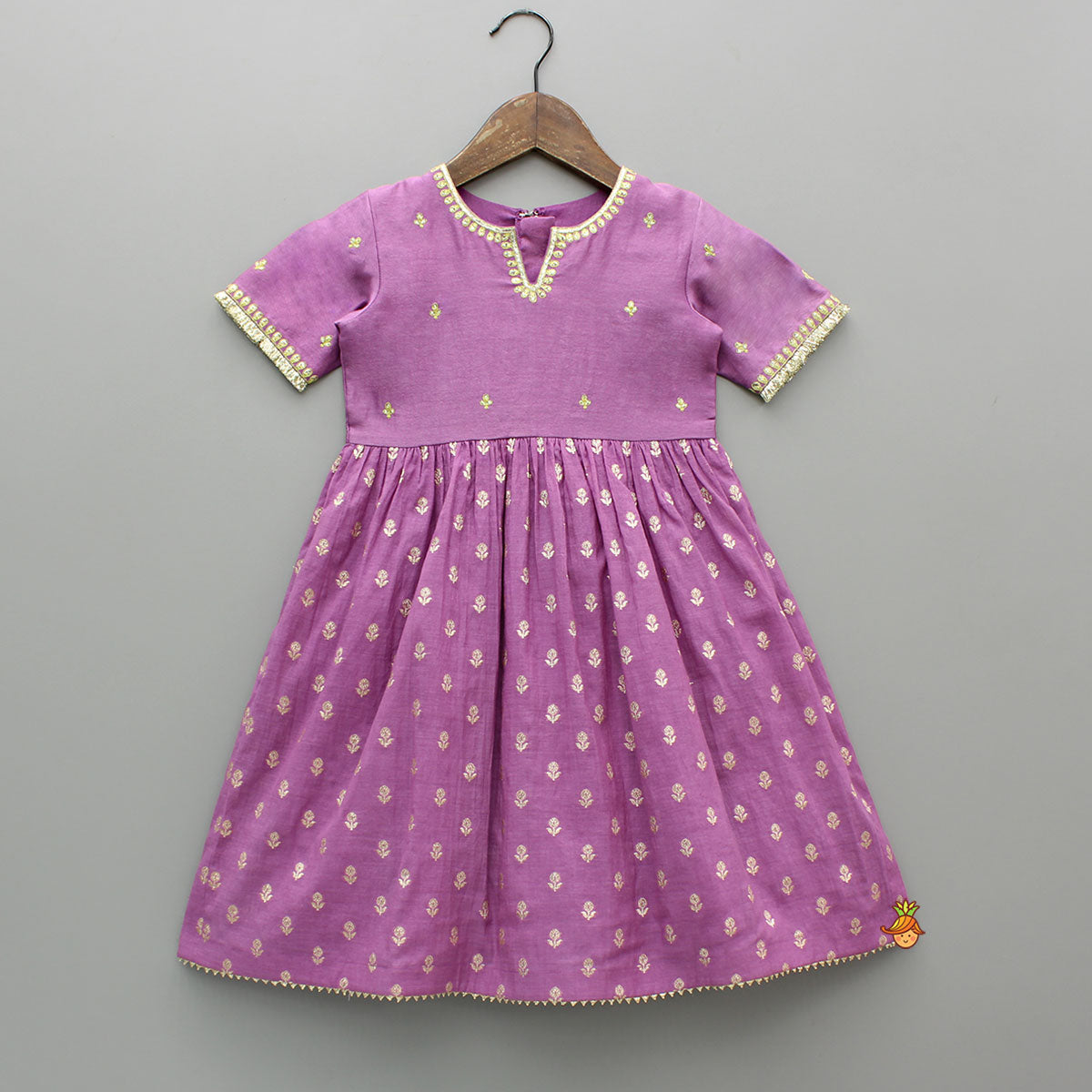 Chanderi Embroidered Purple Kurti And Salwar With Gota Lace Work Dupatta