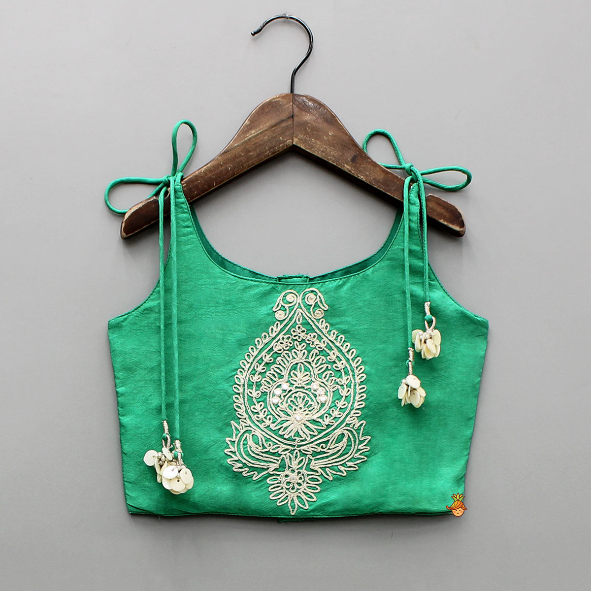 Green Dori Embroidered Strappy Top And Stylish Layered Lehenga