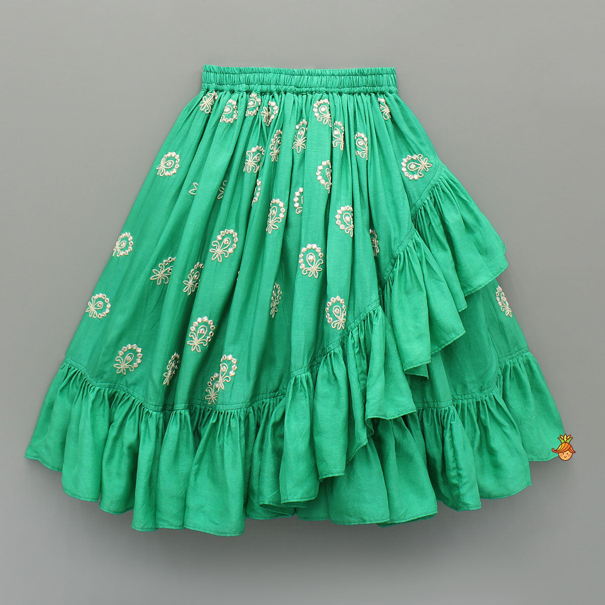 Green Dori Embroidered Strappy Top And Stylish Layered Lehenga