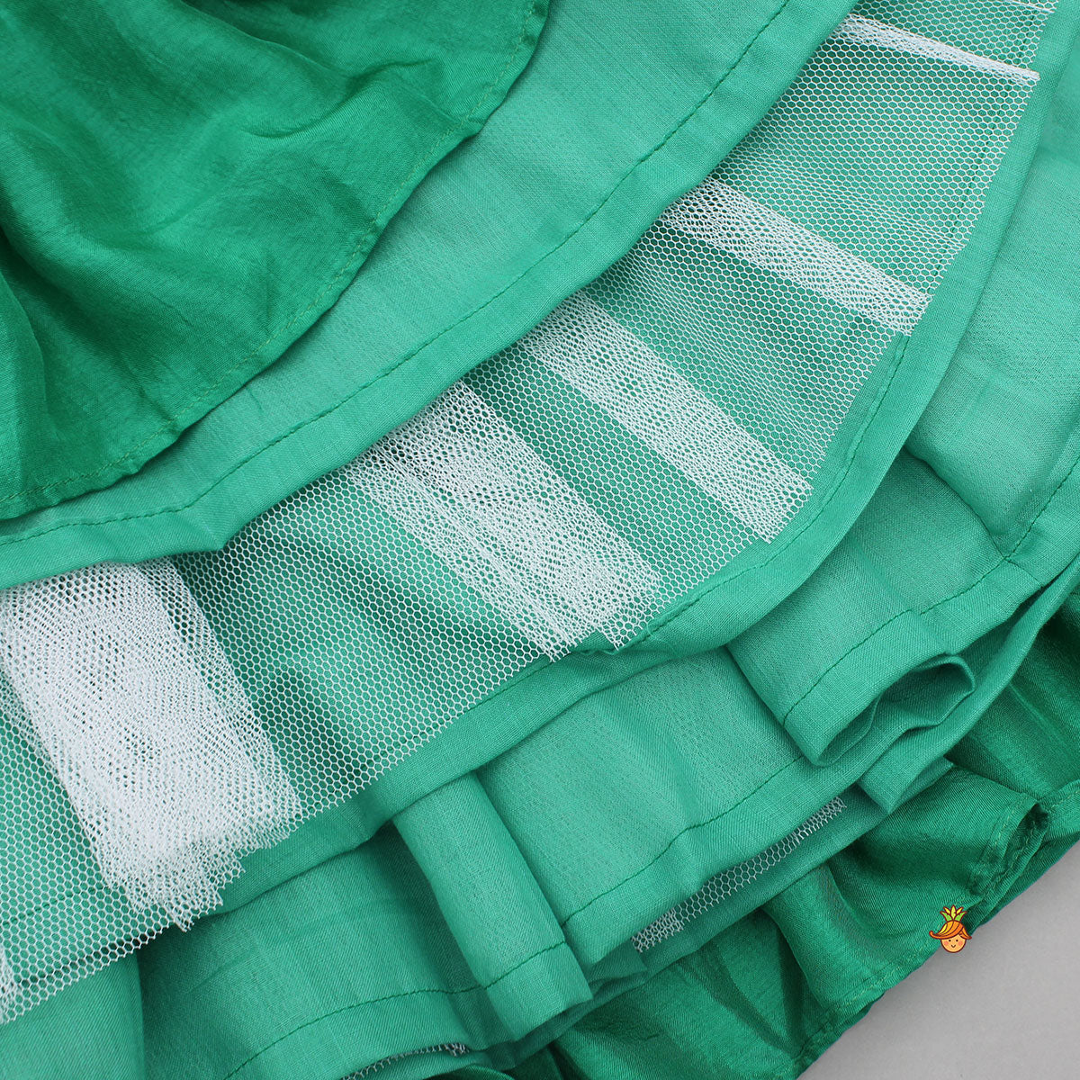Green Dori Embroidered Strappy Top And Stylish Layered Lehenga