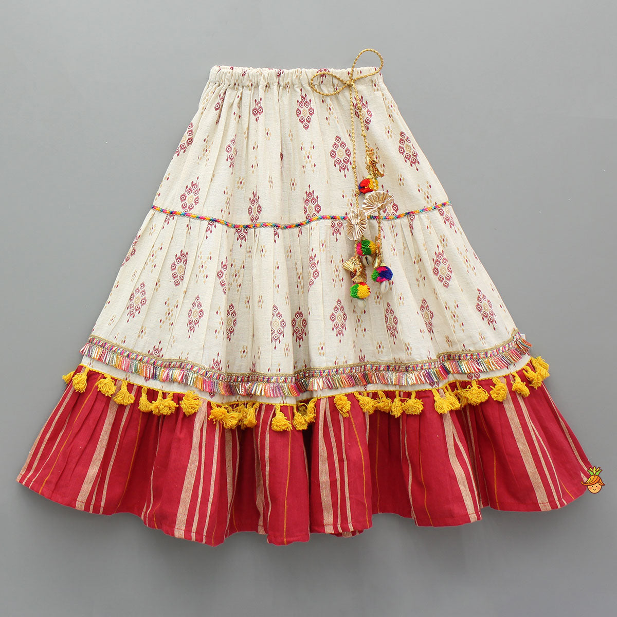 Multicolour Thread Embroidered Halter Neck Top And Lehenga