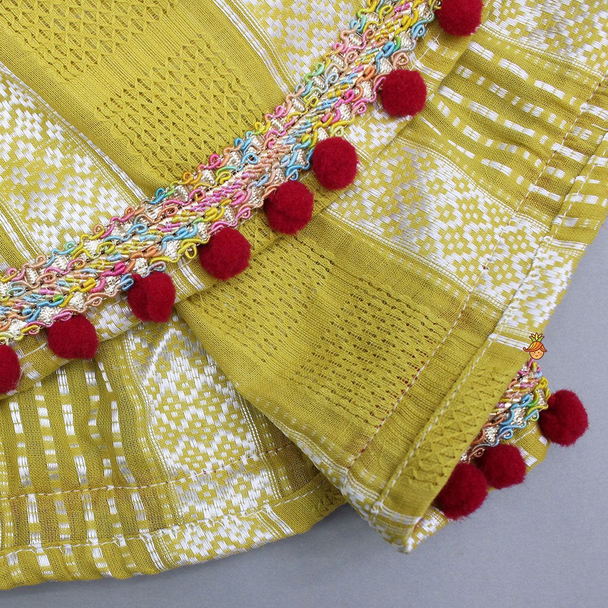 Multicoloured Thread Embroidered Halter Neck Top With Flap Lehenga