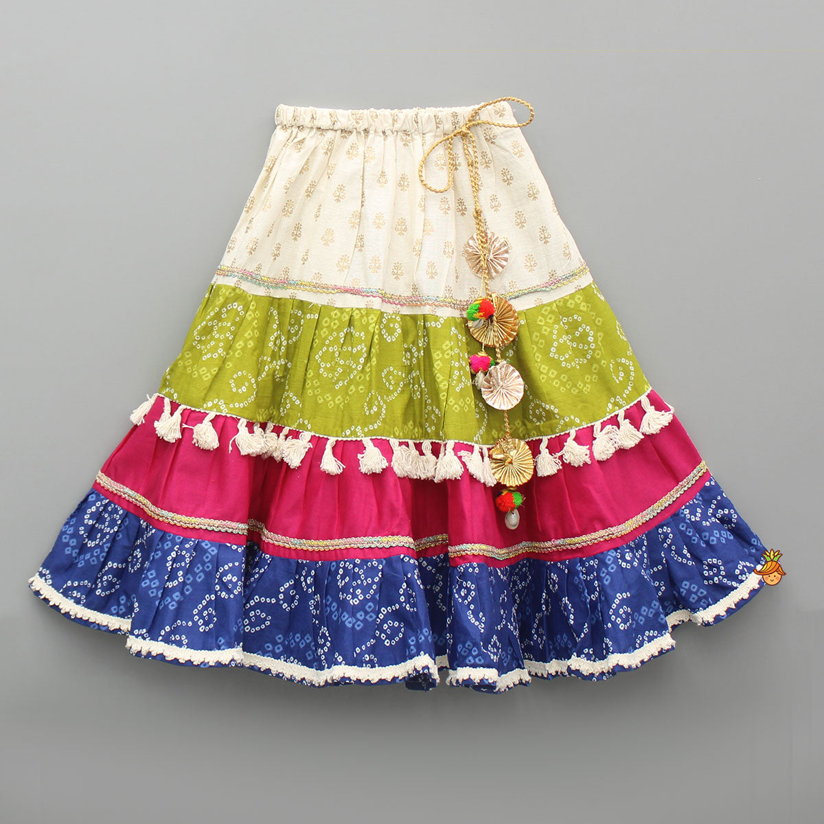 Halter Neck Thread Embroidered Top And Multi Printed Lehenga