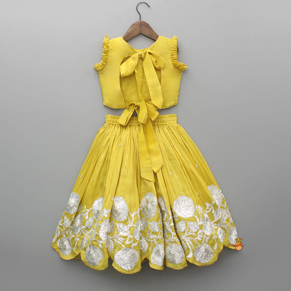 Yellow Gota Work Embroidered Top And Lehenga