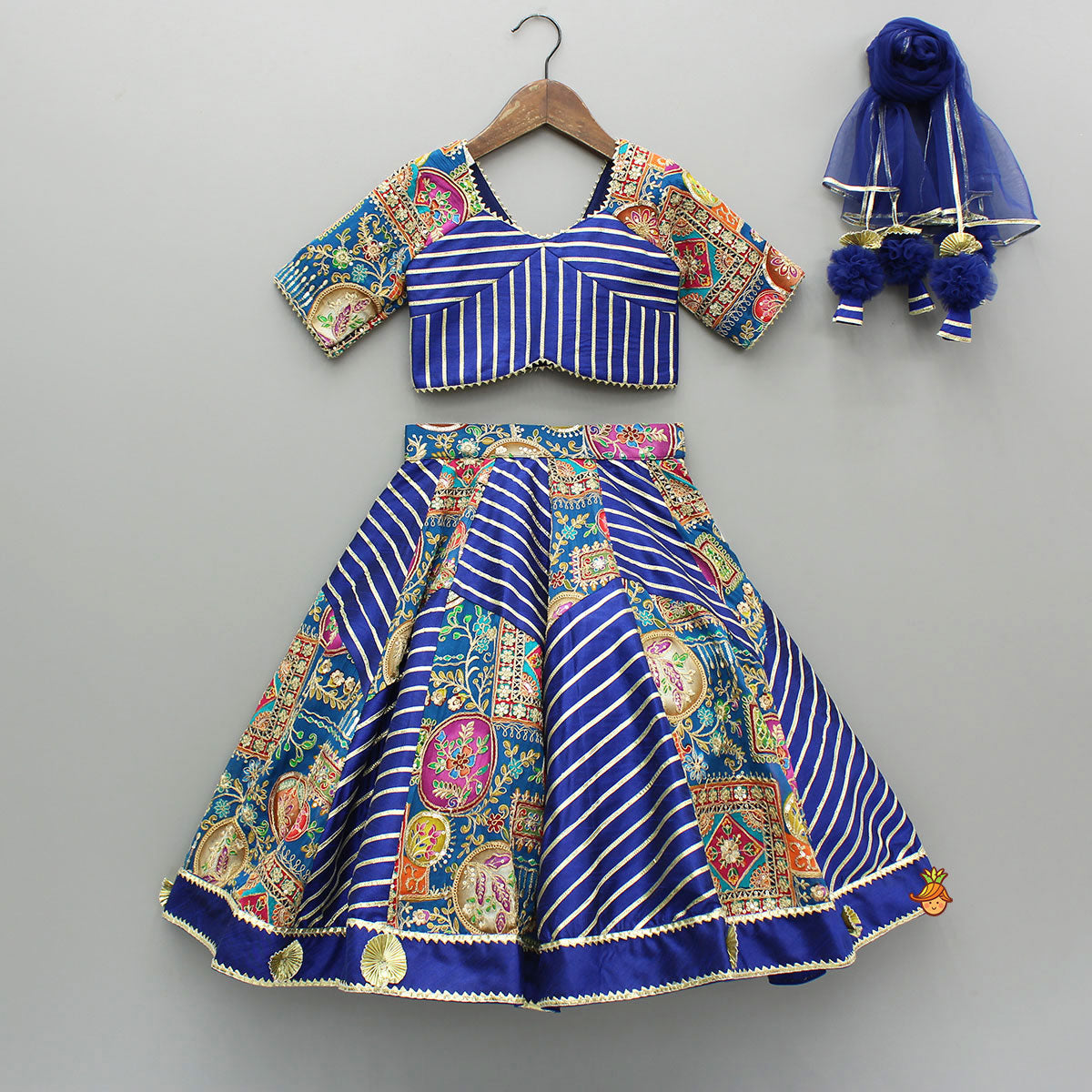 Gota Lace Detail Charming Blue Top And Lehenga With Net Dupatta