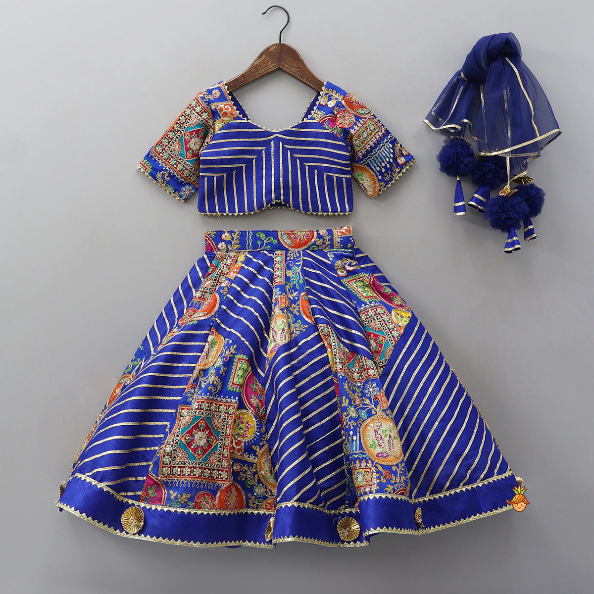 Gota Lace Detail Charming Blue Top And Lehenga With Net Dupatta