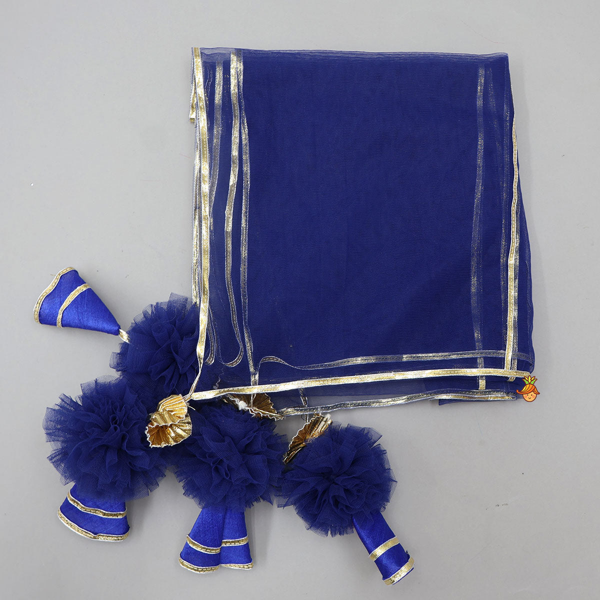 Gota Lace Detail Charming Blue Top And Lehenga With Net Dupatta