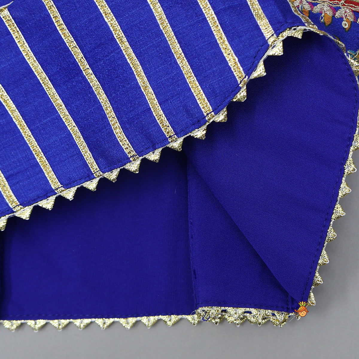 Gota Lace Detail Charming Blue Top And Lehenga With Net Dupatta