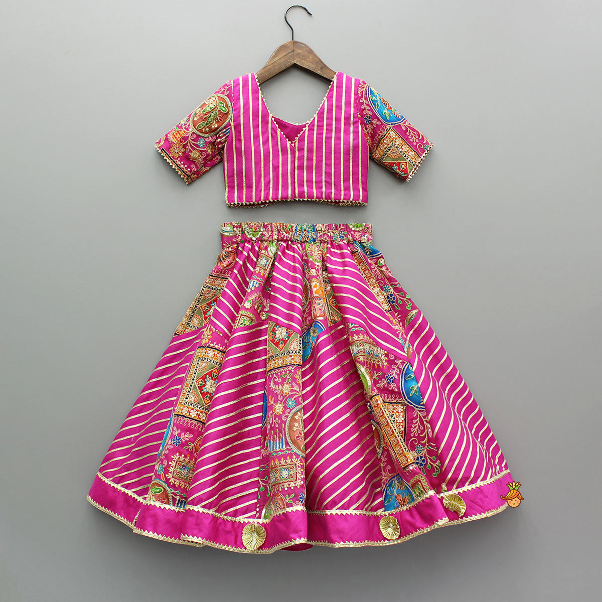 Pink Printed And Embroidered Top With Lehenga And Dupatta