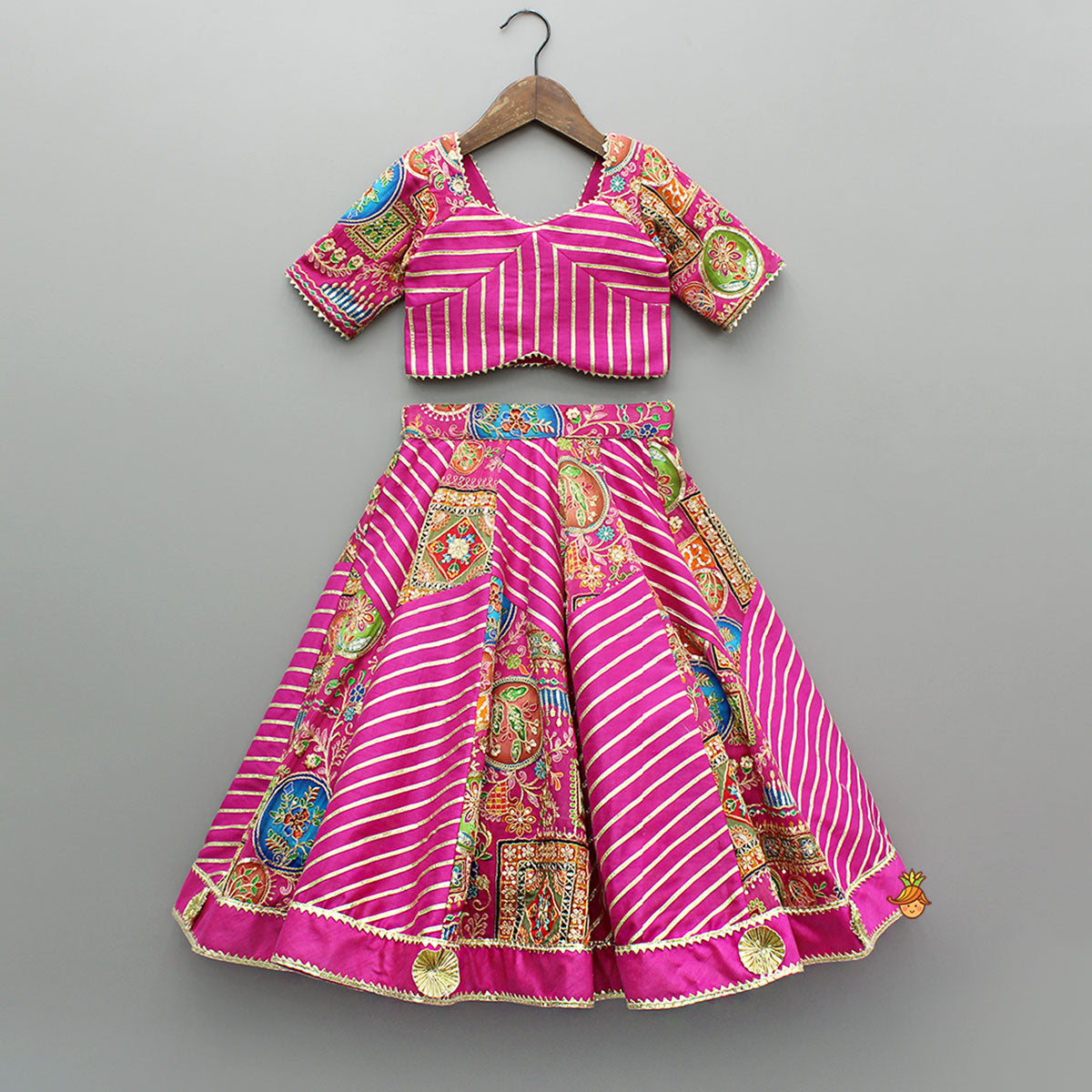 Pink Printed And Embroidered Top With Lehenga And Dupatta