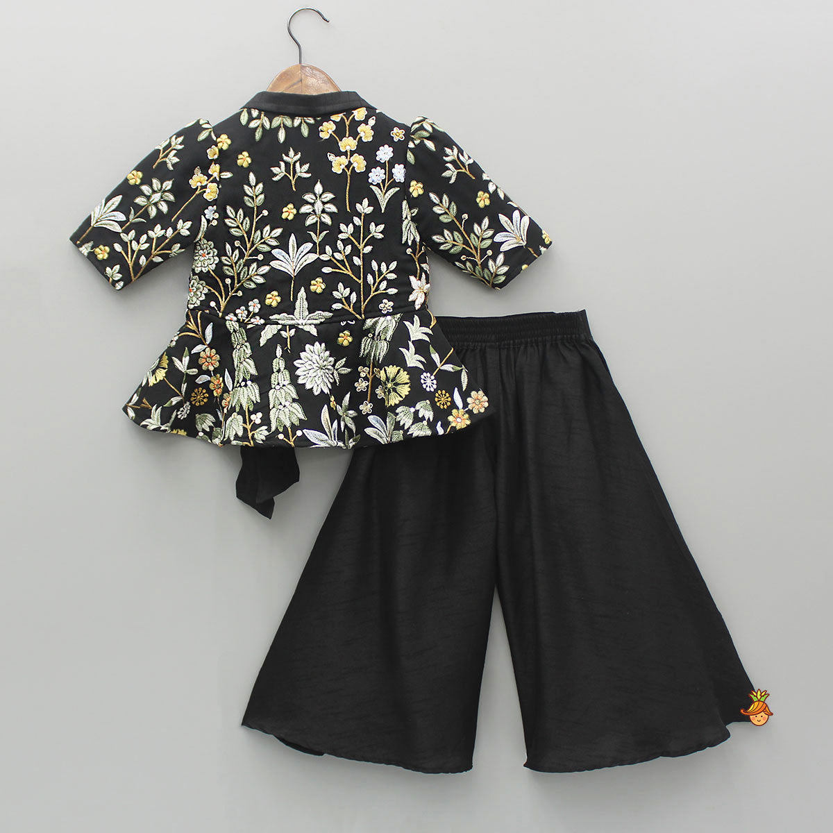 Embroidered Black Jacket Style Top And Flared Palazzo