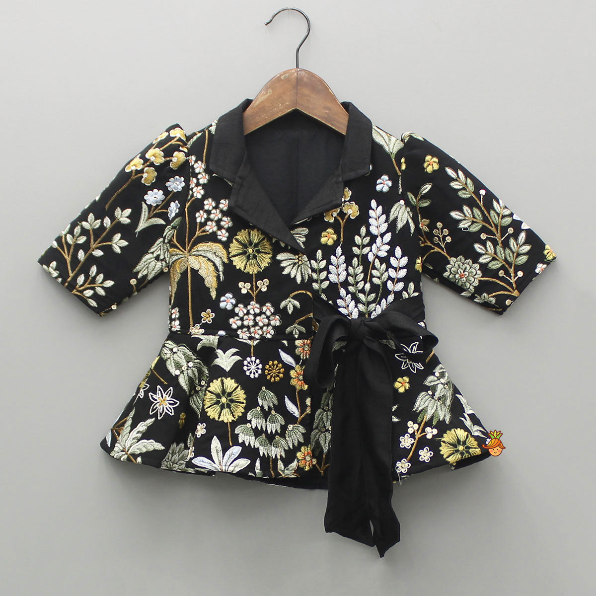Embroidered Black Jacket Style Top And Flared Palazzo
