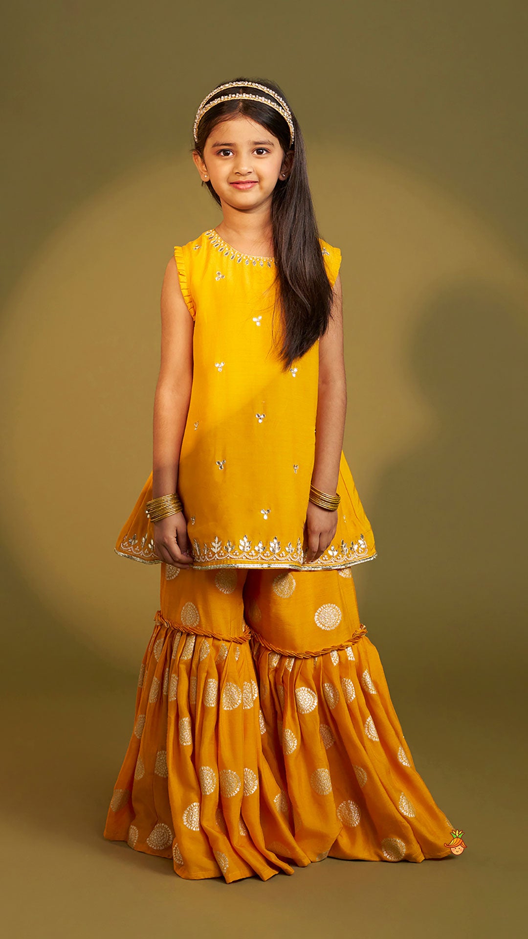 Embroidered Mustard Kurti And Sharara