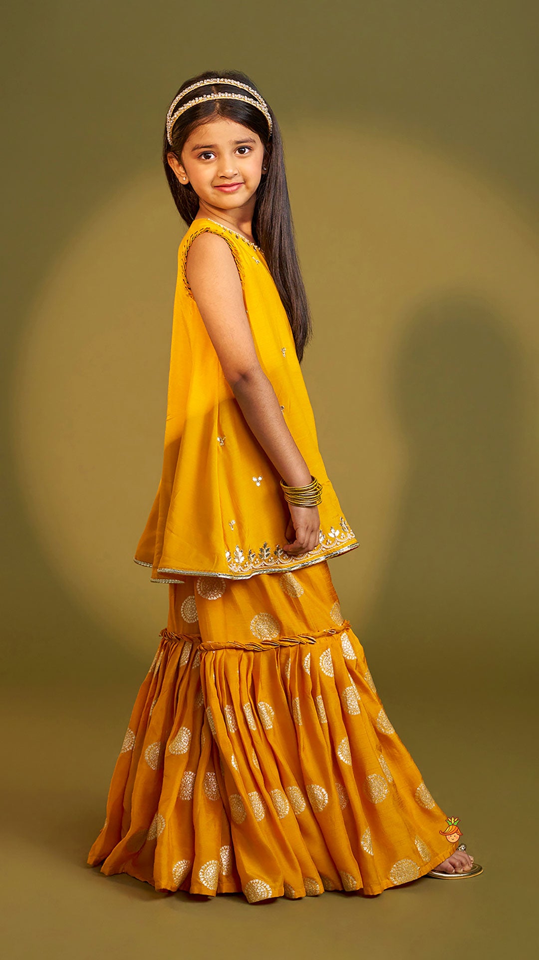 Embroidered Mustard Kurti And Sharara