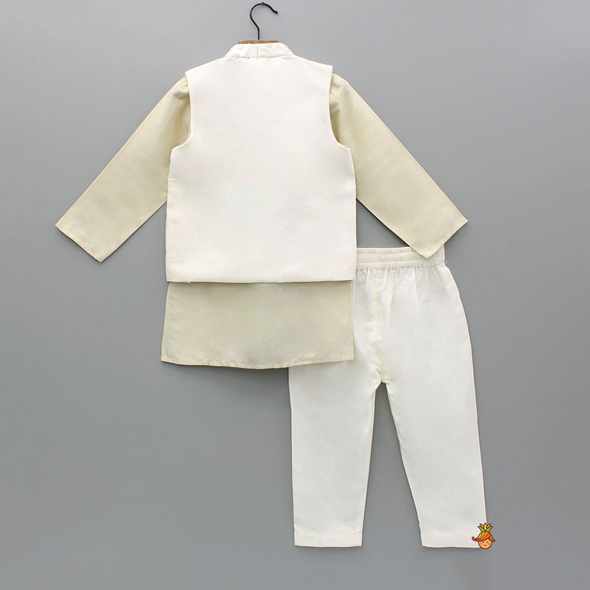Beige Kurta With Embroidered Jacket And Pant